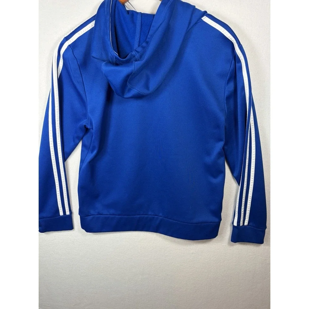 Adidas Hoodie Sweatshirt Pullover Youth Large 14/16 Blue White 3 stripes Gym